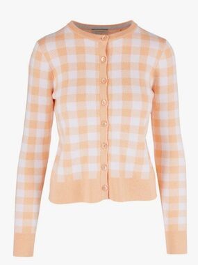 NWOT Kinross Apricot & White Gingham Cardigan Large